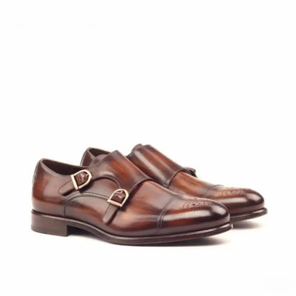 Premium Cognac Handpainted Double Monk Strap Shoe