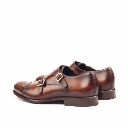 Premium Cognac Handpainted Double Monk Strap Shoe