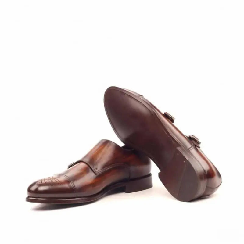 Premium Cognac Handpainted Double Monk Strap Shoe