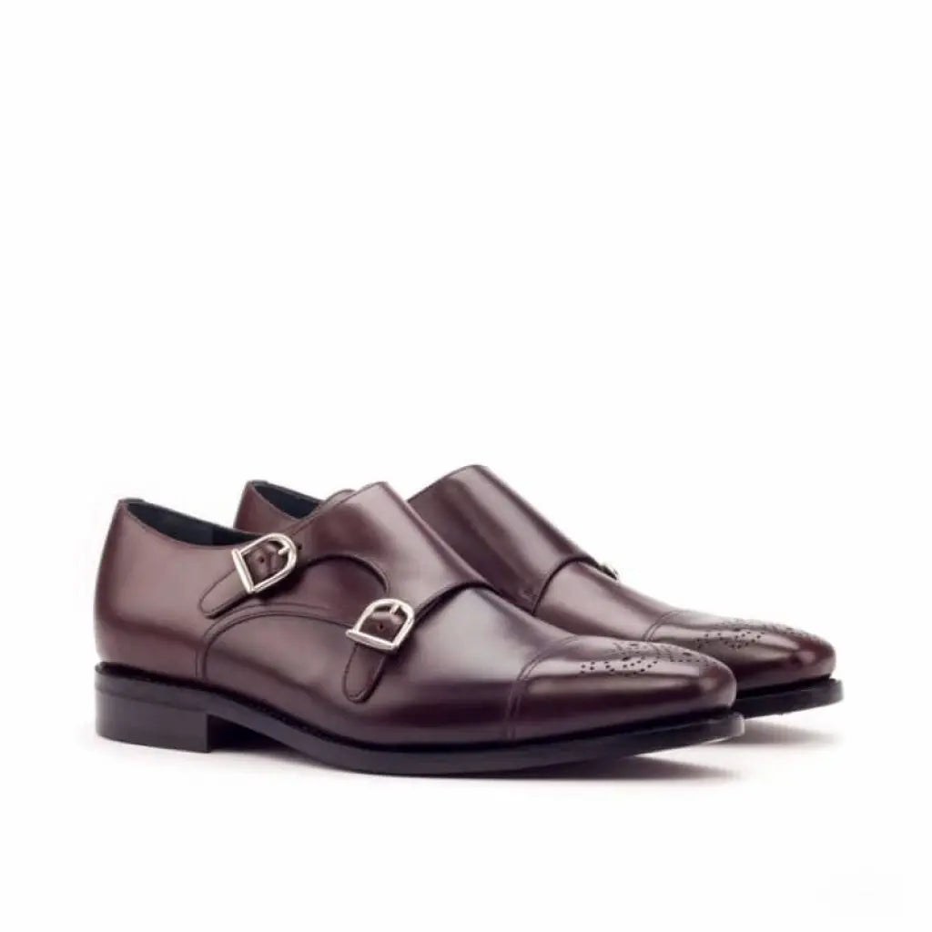 Oliver Burgundy Flat Toe Design Double Monk Strap Shoe