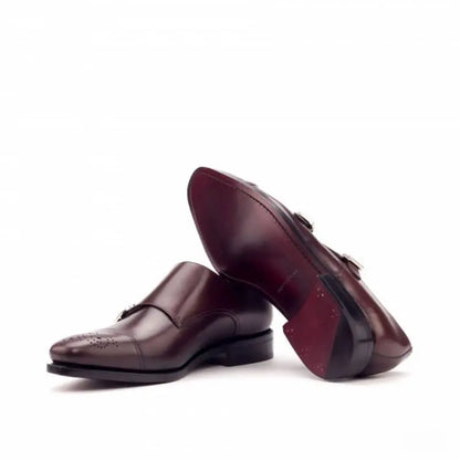 Oliver Burgundy Flat Toe Design Double Monk Strap Shoe