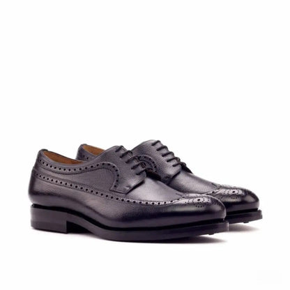 Long-Wing Blucher Black Crust  Brogue Shoe