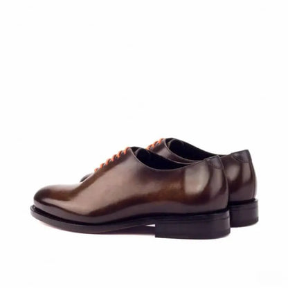 Handpainted Dark Cuir Black Two Tone Leather Wholecut Derby Shoe