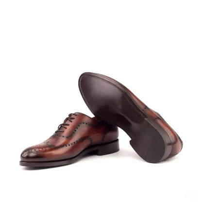 Brown Wood Finish Black Two Tone Brogue Design Leather Wholecut Derby Shoe